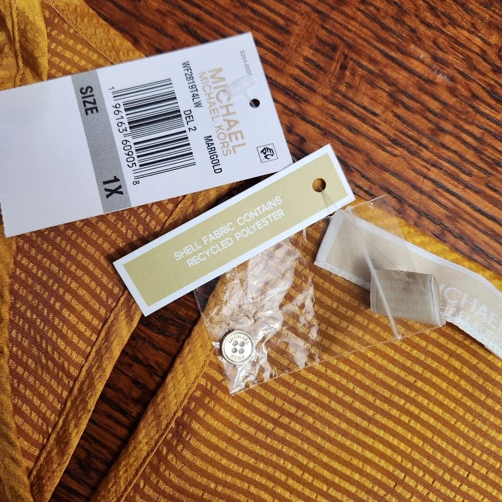 Michael Kors Gold mini Dress size 1x NWT lightweight silky bold elastic waist - Picture 7 of 12